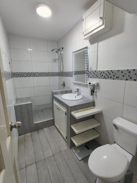 Lighted mirror, shelving, under-sink storage